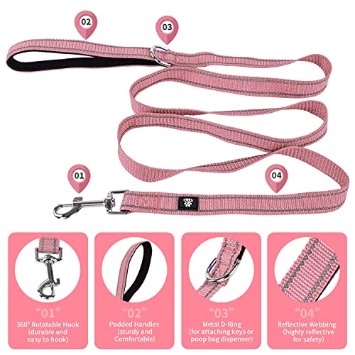 NESTROAD Dog Collar and Leash Set,Reflective Dog Collars with Quick Release Buckle,Adjustable Nylon Pet Collar for Small Medium Large Dogs(Medium,Pink) - color: Pink, size: Medium
