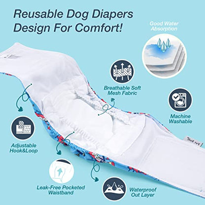 Pet Soft Dog Belly Bands - Washable Dog Diapers Belly Band for Male Dogs, Reusable Male Dogs Wraps 3pack for Doggy Puppy (Sailor, L) - size: Large (14''-18'')