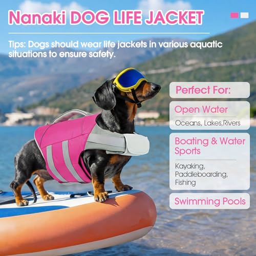 Nanaki Dog Life Jacket Large, Dog Life Vest for Swimming Boating-High Buoyancy Dogs Swim Vest with Rescue Handle D-Ring Reflective Adjustable Ripstop Floating Lifejacket,Golden Retriever,Rose Red,XL - color: RoseRed, size: X-Large