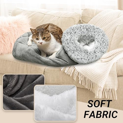 Covered Cat Bed for Indoor Cats, Washable Fluffy Cat Sleeping Bag | Warm Winter Pet Cave Bed for Relax & Play, Cozy Kitten Tunnel Nest for Cold Weather