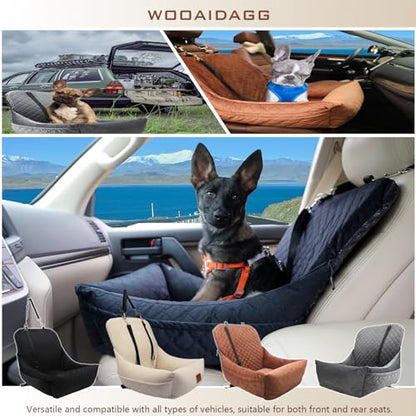WOOAIDAGG Dog Car Seat for Small Dogs,Ultra-Soft Fabric,2 Storage Pockets & Safety Leash,Adjustable Straps,Easy to Install,Fully Detachable and Washable(Beige) - color: Beige