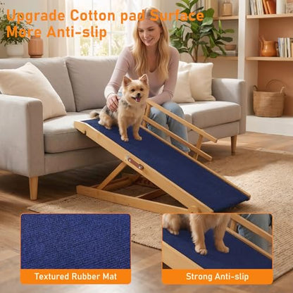Dog Ramp - 7 Adjustable Heights, Portable with Leather Handle, Anti-Slip Design for Beds, Couches & Cars - Perfect for Small & Large Dogs - size: 115 CM LONG with Guardrails