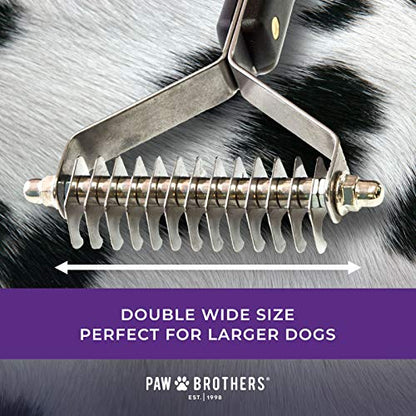 RYAN'S PET SUPPLIES Paw Brothers 13-Blade Coarse Double Wide Dematting Undercoat Rake for Dogs and Cats, Professional Grade, Dog Shedding Brush, Stainless Steel Blades, Rounded Gentle Teeth - size: 13 Blade Coarse
