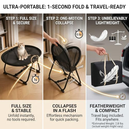 Elevated Dog Bed for Small Medium Dogs & Cats, Foldable Portable Pet Cot with 2 Interchangeable Covers & Storage Bag, Raised Indoor Outdoor Hammock, 22.4", Oval