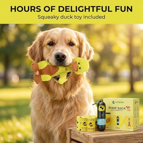 Dog Poop Bag Kit - 180 Biodegradable Lemon Scented Poop Bags for Dogs, Duck Plush Toy & Dispenser with Sanitizer - Leak Proof Extra Thick Compostable Dog Waste Bags for Eco-Friendly Walks - style: DOG KIT