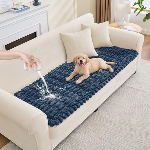 Waterproof Dog Couch Cover, Non Slip Pet Sofa Protector, Thick Fuzzy Couch Cover for Dogs, Machine Washable Furniture Protector, Scratch Resistant Pet Couch Mat(Berlin Blue, 28" x 71"/70 x 180cm) - color: Berlin Blue, size: 28''x71''