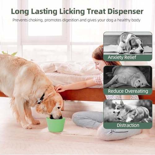 Dog Slow Feeder Lick Bowl, Non-Slip Dog Licking Treat Dispenser, Slow Feeder Bowls for Small Medium Large Breed Dogs, Anxiety Relief & Anti-Choking, BPA Free Silicone (Green, 1.6 Cup) - color: Green