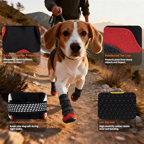 Dog Boots for Snow & Hiking, Waterproof High Top Protectors with Adjustable Reflective Straps, Anti-Slip Paw Protection Shoes for Mud and Hot Pavement-Ideal for Small to Large Dogs(Black, 4) - size: 4 (Width 2.17 inch) for 40-58 lbs