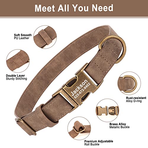 Personalized Dog Collars for Puppies, Custom Soft PU Leather Dog Collar with Engraved ID Name and Number, Adjustable & Durable Pet Collars with Quick Release Metal Buckle,XS(8-13") - color: Yellow Brown-Engraving, size: X-Small: Fit 8-13" Neck