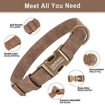 Personalized Dog Collars for Puppies, Custom Soft PU Leather Dog Collar with Engraved ID Name and Number, Adjustable & Durable Pet Collars with Quick Release Metal Buckle,XS(8-13") - color: Yellow Brown-Engraving, size: X-Small: Fit 8-13" Neck
