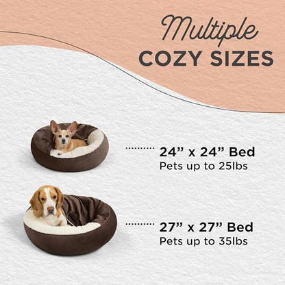 Best Friends by Sheri Cozy Cuddler Ilan Covered Cat and Dog Bed with Attached Blanket, Dark Brown, 24"x24" - color: Dark Brown Ilan