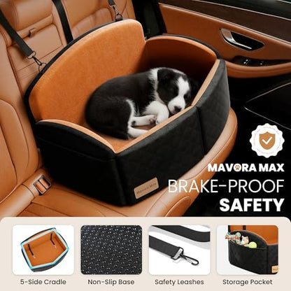 Dog Car Seat for Medium/Large Dogs, Memory Foam Dog Booster Seat with Thick Cushion up to 55 lbs or 2 Small Dogs, Travel Pet Car Seat with Detachable Washable Cover, 2 Safety Leashes (Black/Brown) - color: Black/Brown