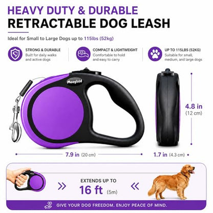 Heavy Duty Retractable Dog Leash-16ft Strong & Durable Walking Leash for S to L Dogs up to 45/115 lbs, Upgraded Lock System, Non Slip Grip, Tangle Free (Purple, Medium-Large Sized) - color: Purple, size: Medium/Large