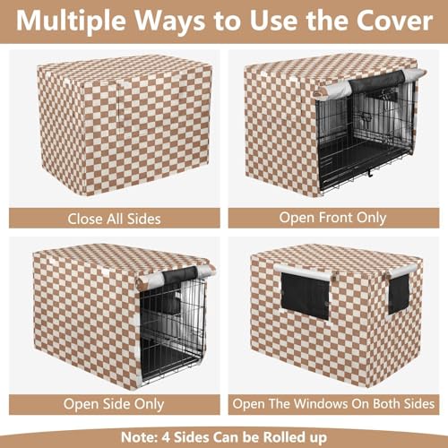 Netural Checkerboard Dog Crate Cover 600D Oxford Pet Kennel Cover with Mesh Window for Dog Cages, Windproof Waterproof Machine Washable, 36"x23"x25" - size: 36"x23"x25"