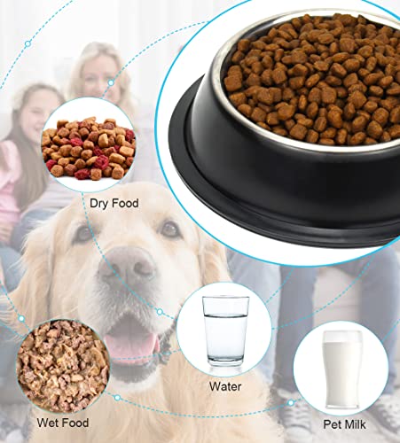 Stainless Steel Dog Bowls, Food and Water Non Slip Anti Skid Stackable Pet Puppy Dishes for Small, Medium and Large Dogs (2 Pack) - color: Black, size: 2¼ Cup/18 oz