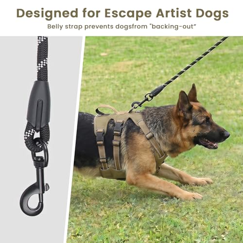 Escape Proof Dog Harness and Leash Set,Soft Padded Full Body Pet Harness, No Pull Reflective Adjustable Dog Vest with Handle, Easy Control Dog Harness for Medium Large Dogs Training Walking Running - color: Khaki, size: XL