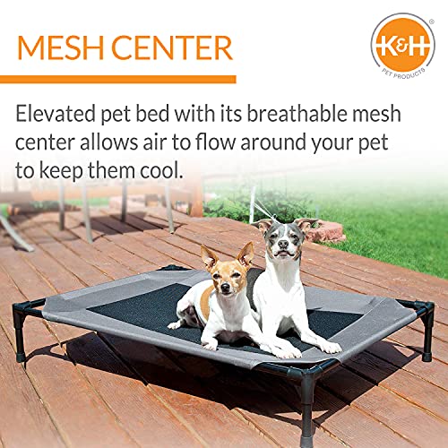 K&H Outdoor Elevated Dog Bed - Cooling Raised Dog Bed for Small & Medium Pets, Breathable Mesh Center Hammock Design, Indoor/Outdoor Washable Cover, Portable Metal Frame, Gray, Medium 32x25in