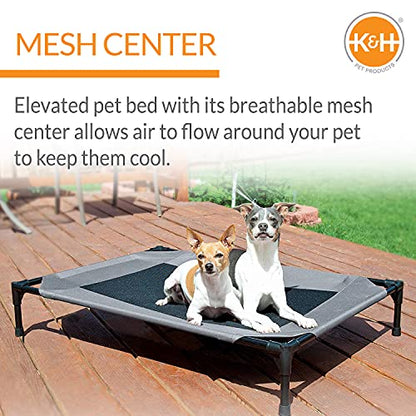 K&H Outdoor Elevated Dog Bed - Cooling Raised Dog Bed for Small & Medium Pets, Breathable Mesh Center Hammock Design, Indoor/Outdoor Washable Cover, Portable Metal Frame, Gray, Medium 32x25in