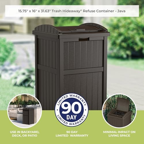 Suncast Trash Hideaway Outdoor Patio 33 Gal Garbage Waste Trash Can Bin (4 Pack) - color: Java Brown, size: 4 Pack