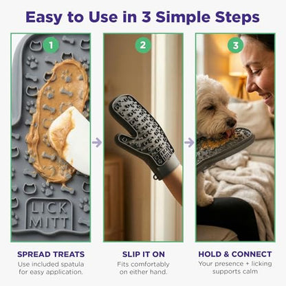 Lixy Pet LickMitt – Dual-Sided Calming & Grooming Mitt for Dogs and Cats – Human-Held Silicone Treat Mitt for Anxiety Relief, Bonding & Shedding – BPA-Free, Food-Grade, Easy Clean – Gray - color: Gray