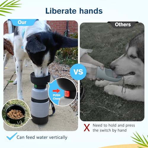 Pecute Upgraded 22 oz Dog Water Bottle with 5 oz Food Container, Portable Dog Travel Water Bottle Dispenser, Leakproof, BPA Free, Lightweight, Pet Water Bottle Bowl for Outdoor Walking Hiking Camping | Portable, Leakproof, includes Foldable Bowl, Lightwei