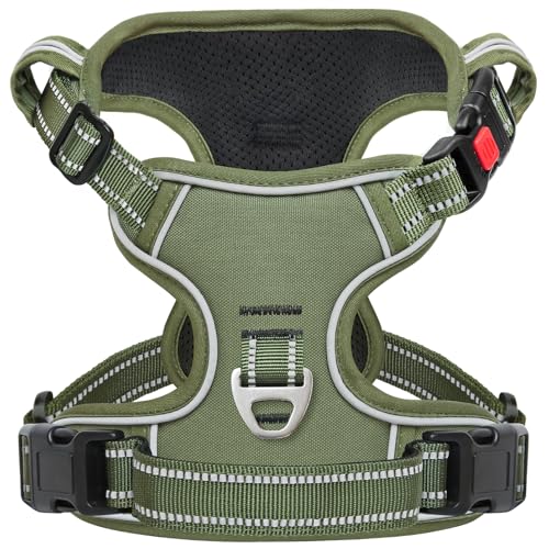Timos Dog Harness Small Sized, No Pull Pet Harness with Neck Lockable Snap,No Choke Front Clip Dog Reflective Vest,Adjustable Metal Rings 3 Buckles,Easy Control Handle for Small Dogs Green S - color: Lock Green, size: Small (Pack of 1)