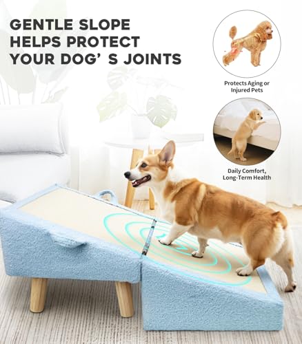 Dog Ramp for Small Dogs and Cats – 2-in-1 Dog Ramp for Couch and Low Bed, 16.5'' Foldable Wooden Pet Ramp, Sturdy Multi-Use Split Ottoman Design, Light Blue - color: Light Blue