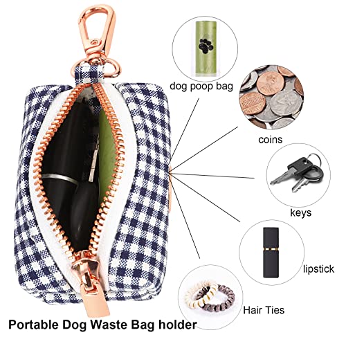 ARING PET Dog Waste Bag Dispenser, Cotton Doggy Poop Bags Holders Attach to Any Leashes, Portable Washable flamingo Pet Waste Pouch Dispenser with Metal Zipper - color: B:navyplaid