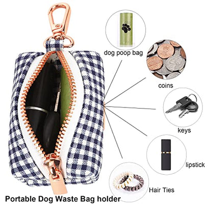 ARING PET Dog Waste Bag Dispenser, Cotton Doggy Poop Bags Holders Attach to Any Leashes, Portable Washable flamingo Pet Waste Pouch Dispenser with Metal Zipper - color: B:navyplaid