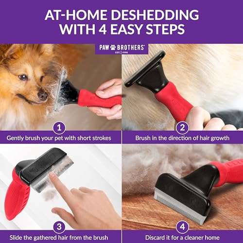RYAN'S PET SUPPLIES Deshedding Tool, Red, Medium, Professional Dog Grooming Brush for Shedding, Pet Hair Remover, Fur Removal Brush for Medium and Long Pet Hair - size: Medium