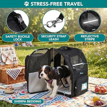 PetAmi Expandable Dog Backpack Carrier for Cats & Pets, Breathable Cat Carrier Backpack with Top Window & Multi-Entry, Ventilated Foldable Travel Carrier for Small Medium Pets up to 18 lbs, Black - color: Black