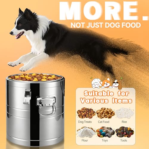 35lb Stainless Steel Dog Food Storage Container, Large Capacity Metal Pet Food Storage Container with Scoop, Airtight Dog & Cat Food Treat Bin for Dry Food Keep Fresh for Multi-Pet Households - size: 35lb