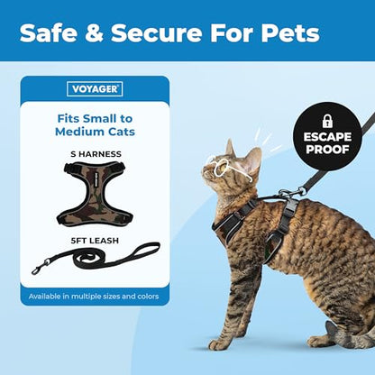 Voyager Escape-Proof Step-in Lock Cat Harness & 5ft Neoprene-Handle Leash Set All-Weather Mesh with Reflective Stitching for Small to Large Cats by Best Pet Supplies, Army (327), S - color: Army (327), size: S (Chest: 15 - 18")