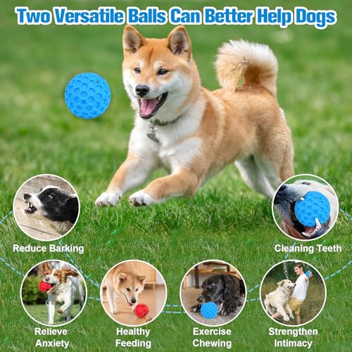 2-in-1Indestructible Dog Toy Balls for Aggressive Chewers, Interactive 3.15”Squeaky Dog Balls and 3.54”Treat Dispensing Ball to Keep Them Busy, Chew Toys for Large Dogs, Enrichment Toy - color: Red Blue