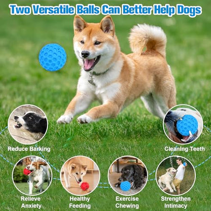 2-in-1Indestructible Dog Toy Balls for Aggressive Chewers, Interactive 3.15”Squeaky Dog Balls and 3.54”Treat Dispensing Ball to Keep Them Busy, Chew Toys for Large Dogs, Enrichment Toy - color: Red Blue