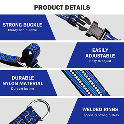 Hikiko Martingale Collar for Dogs Reflective Nylon Dog Collar with Quick Release Buckle Adjustable Training No Slip Dog Collar (X-Large, Blue) - color: Blue, size: X-Large