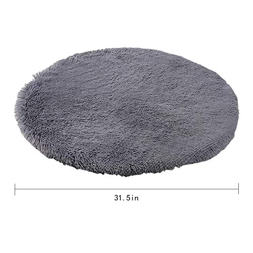 31 Inch Plush Dog Bed Mat Warm Fluffy Round Puppy Crate Pad with Anti-Slip Waterproof Bottom Soft Comfy Pet Kennel Mat for Small and Medium Dogs Sleeping(Dark Grey) - color: Dark Grey, size: 31 Inch