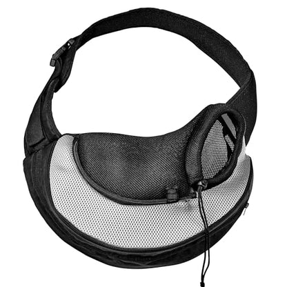 Expandable Pet Carrier Sling Bag - Small Dog, Puppy and Cat Carrier Front Shoulder Backpack w/Harness Strap - Carrying Pouch for ESA, Animal Travel - PU Leather Bottom, Mesh Pocket by Katziela (Grey) - color: Grey