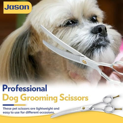 JASON Dog Thinners for Grooming - 7" Down-curved Blender Scissors with 30%-35% Thinning Rate, Japanese 440C Stainless Steel Dog Grooming Thinning Shears with Adjustable Screw (40 Teeth, Silver) Gift - style: Down-curved Thinning