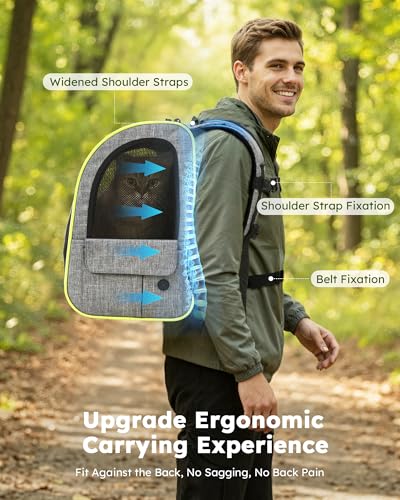 pecute Cat Backpack Expandable, Cat Carrier Backpack with Breathable Window - color: Grey, size: 12.6"L x 10.2"W x 16.5"H