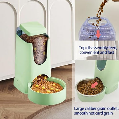 Pets Automatic Gravity Feeder Dogs 2.8L Food & 4L Water Dispenser Set with Stainless Steel Bowl for Small Medium Big Puppy Kitten(Light Green) - color: Light Green