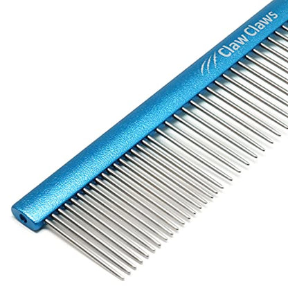 Greyhound Comb with Oval Handle for Dogs and Cats, Removing and Shedding Matted, Tangled Hair, Metal Comb with Stainless Steel Pins, Detangling Grooming Tool, Pet Comb (20% Fine Spacing)… - color: Blue-20% fine pins, size: Small (Pack of 1)