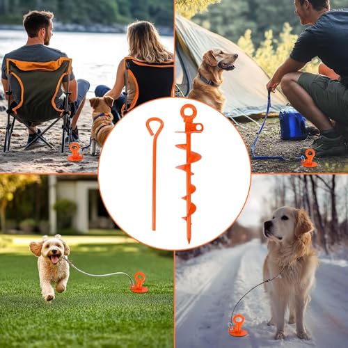 15'' Dog Tie Out Stake for Large Dogs up to 220lbs Heavy Duty Screw-in Dog Stakes for Yard, Beach Camping Outside Ground Stakes for Dog Cable, Leashes, Dog Ground Anchor with 360° Swivel