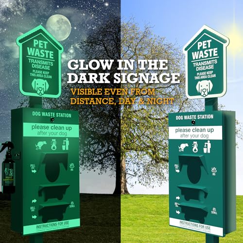 ALAGPRO® NEW 2026 Dog Waste Station Outdoor Pet Waste Station with Hand Sanitizer Bottle, Commercial Dog Poop Station with Free 400 Roll, 200 Pull Waste Bags & 50 Can Liners for Backyard, Park & HOA's