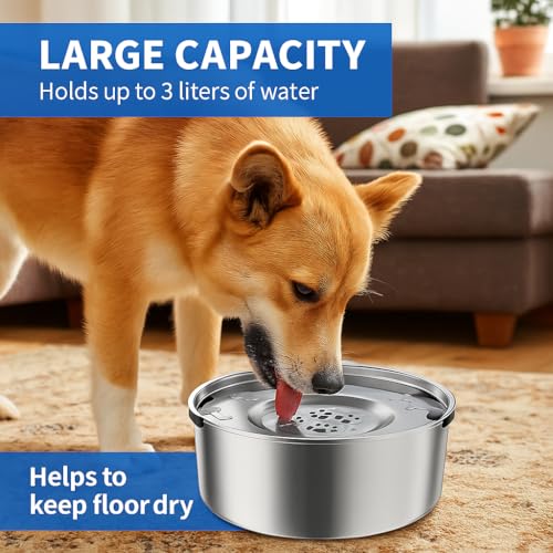 3L/101oz Stainless Steel Dog Water Bowl with Floating Disk – Spill Proof & Slow Drinking Pet Feeder for Dogs & Cats – No Mess Travel Water Dispenser for Car & Home Use (Dog Water Bowl, 3L/101oz) - size: 101 oz (3 L)