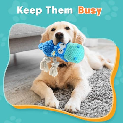 TOOPTATE Squeaky Dog Toys - Plush Stuffed Animal Dog Toys for Large, Medium, Small Dogs to Keep Them Busy (Blue, Large) - color: Blue, size: Large