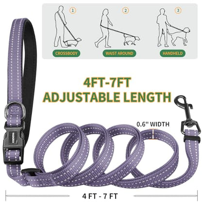 Kazazoo Hands-Free Dog Leash with Poop Bag Holder, Adjustable 4-7 Ft Waist for Dog Walking, Running for Small Dogs with Reflective Strips, Nylon Waist Belt, Deep Purple - color: Deep Purple