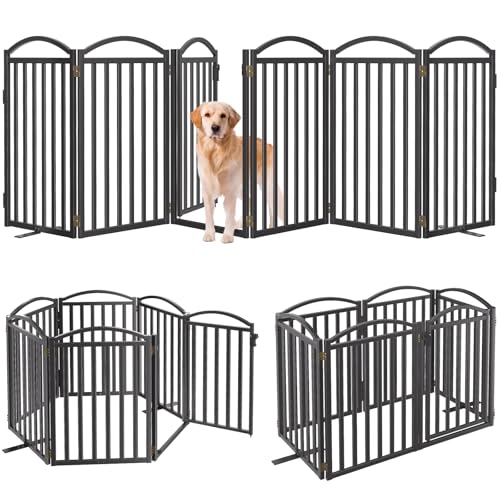Malier Metal Freestanding Dog Gates with Door, 32'' Height Outdoor Indoor Dog Fences, Extra Wide Foldable Puppy Gate for Stairs (Black, 【6 Panels with Door】 120''W × 32''H) - color: Black, size: 【6 Panels with Door】120''W × 32''H