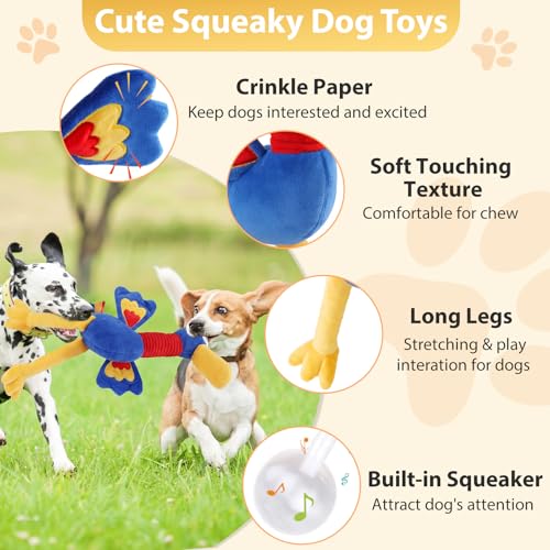 Letsmeet Pet Supplies Squeaky Dog Chew Toy with Soft Fabric Tough Interactive Tug of War Dog Toys to Keep Them Busy for Small,Medium,Large Breed - color: Blue yellow