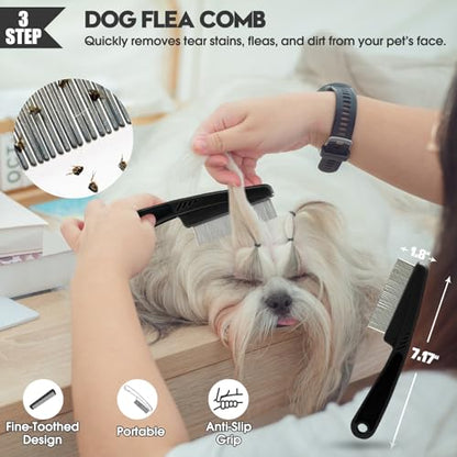 Bonteck Dog Slicker Brush for Dogs Grooming Kit 5PCS | Large Dog Brush for Goldendoodles Poodles Doodles | Long Pin Haired Brush | Poodle Brushes and Comb (Black) - color: Black